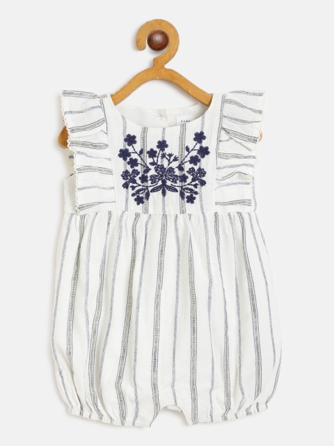 

GAP Girls White & Navy Blue Striped Rompers