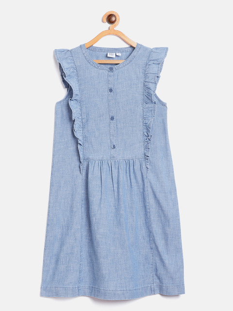 

GAP Girls Blue Chambray Solid A-Line Dress
