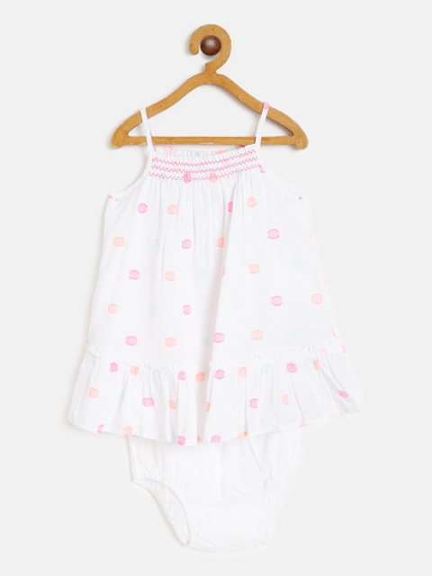 

GAP Girls White & PInk Self-Design Smocked A-Line Dress