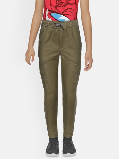 

GAP Boys Olive Green Slim Fit Solid Cotton Jogger Trousers
