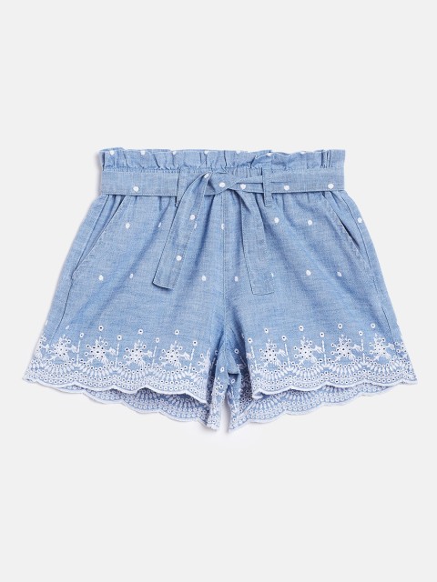 

GAP Girls Blue Chambray Schiffli Embroidered Regular Fit Shorts