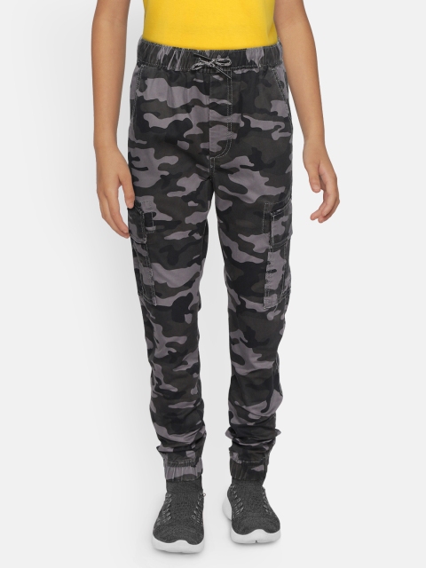 

GAP Boys Charcoal Grey & Black Regular Fit Camouflage Printed Cargo Joggers