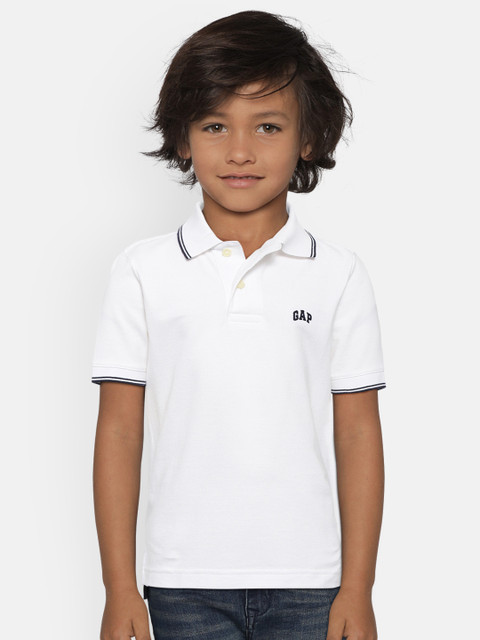 

GAP Boys White Solid Polo Collar T-shirt