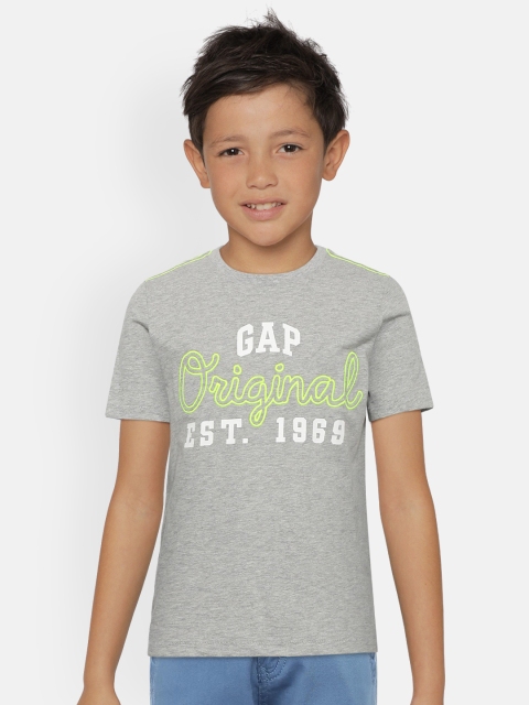 

GAP Boys Grey Melange Printed Round Neck T-shirt