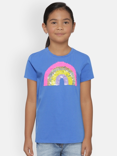 

GAP Girls Blue Sequinned Round Neck T-shirt