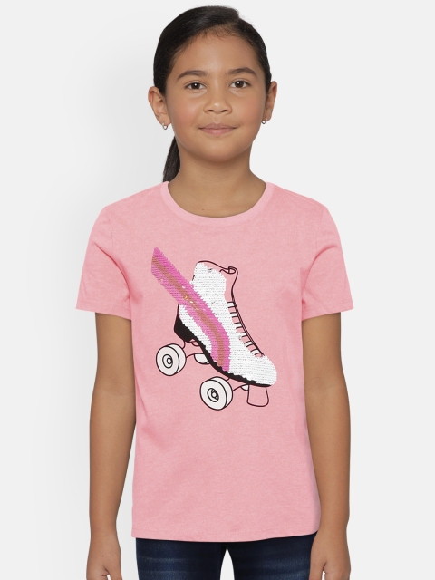 

GAP Girls Pink Skate Shoes Flip Sequinned Round Neck T-shirt