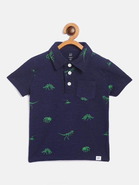 

GAP Boys Navy Blue & Green Printed Polo Collar T-shirt
