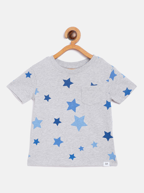 

GAP Boys Grey Melange & Blue Printed Round Neck T-shirt
