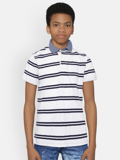 

GAP Boys White & Navy Blue Striped Polo Collar T-shirt