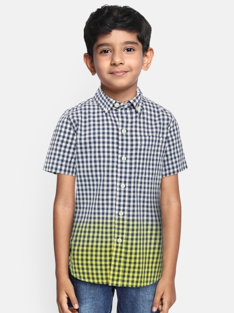 

GAP Boys Navy Blue & White Checked Dip Dyed Casual Shirt