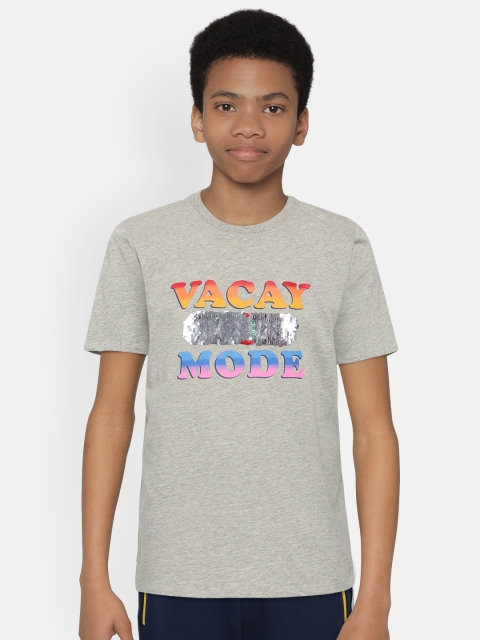 

GAP Boys Grey Melange Printed & Flip Sequin Round Neck T-shirt