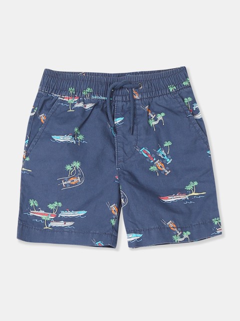 

GAP Boys Navy Blue & Green Printed Regular Fit Pure Cotton Shorts
