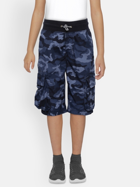 

GAP Boys Navy Blue & Black Camouflage Print Cargo Shorts