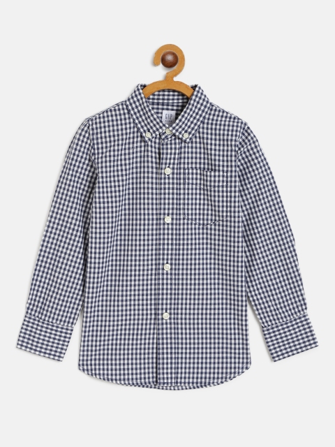 

GAP Boys Navy Blue & White Regular Fit Checked Casual Shirt
