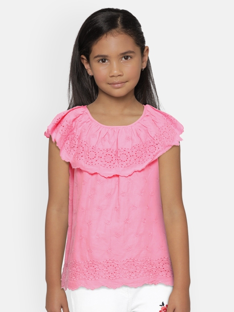 

GAP Girls Pink Schiffli Embroidered Pure Cotton Top
