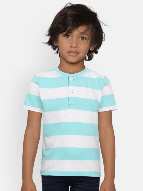 

GAP Boys Sea Green & White Striped Henley Neck T-shirt