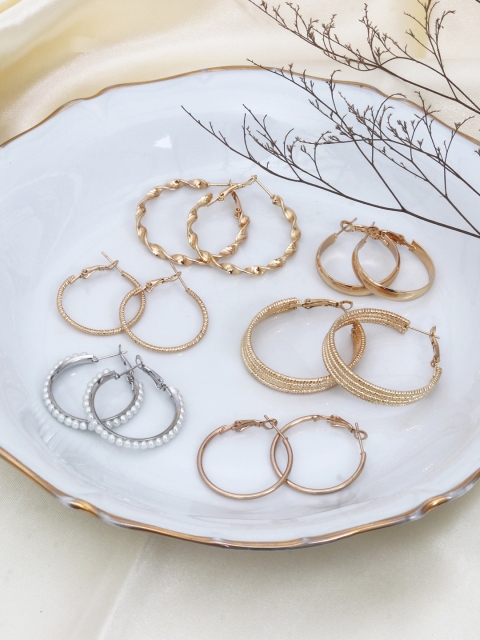 

Ayesha Set of 6 Hoop Earrings, Gold