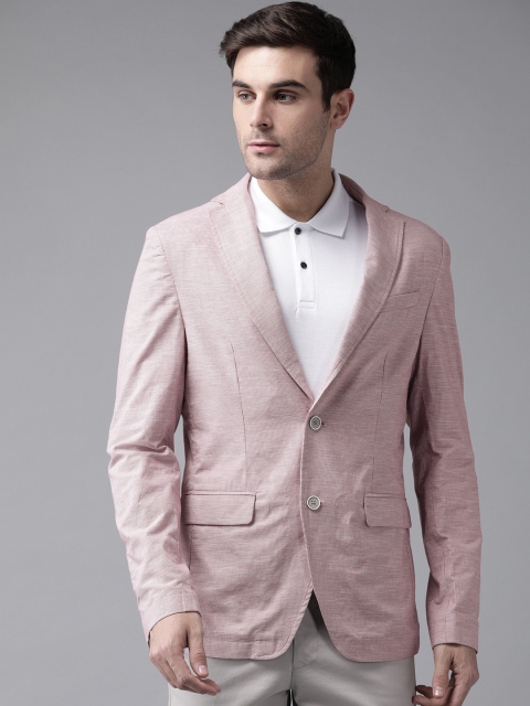 

Blackberrys Men Maroon & White Slim Fit Woven Design Single-Breasted Casual Pure Cotton Blazer
