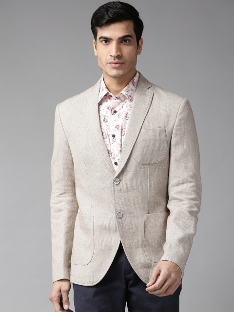 

Blackberrys Men Beige Slim Fit Self Design Smart Casual Blazer