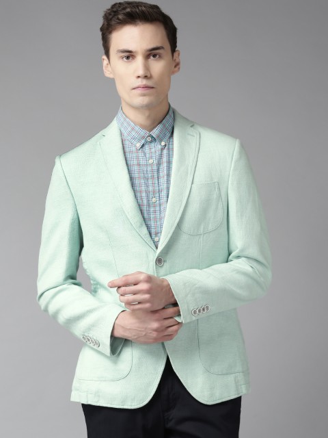 

Blackberrys Men Green Slim Fit Self Design Smart Casual Blazer