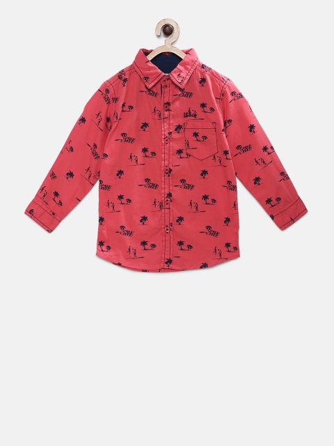 

TONYBOY Boys Coral Red & Black Regular Fit Printed Casual Shirt