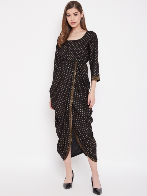 

MABISH by Sonal Jain Women Black & Golden Hand-Block Printed Empire Dress