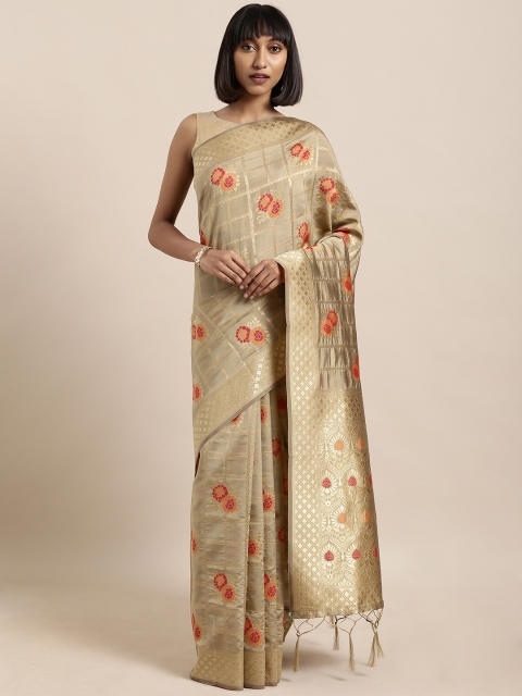 

Mitera Beige & Gold-Toned Art Silk Woven Design Banarasi Saree