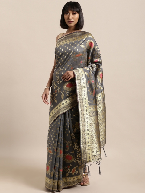 

Mitera Grey & Gold-Coloured Art Silk Woven Design Banarasi Saree