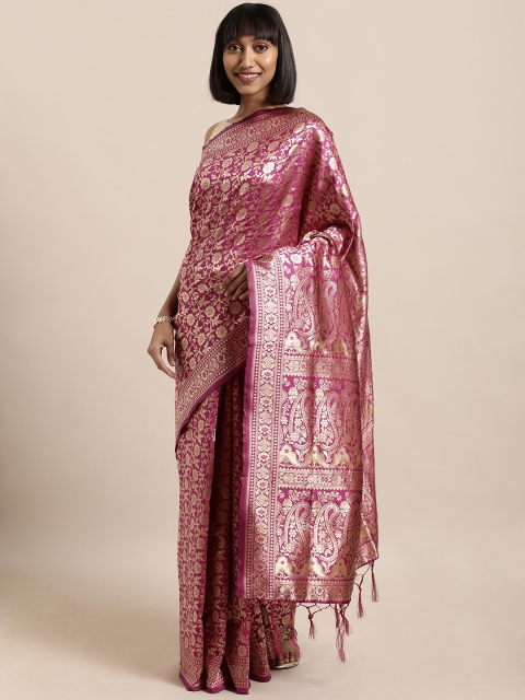 

Mitera Pink & Gold-Toned Art Silk Woven Design Banarasi Saree