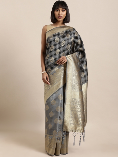 

Mitera Grey & Gold-Toned Art Silk Woven Design Banarasi Saree