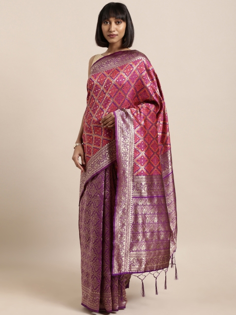 

Mitera Purple & Gold-Toned Art Silk Woven Design Banarasi Saree