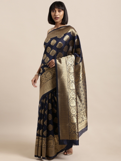 

Mitera Navy Blue & Gold-Toned Art Silk Woven Design Banarasi Saree