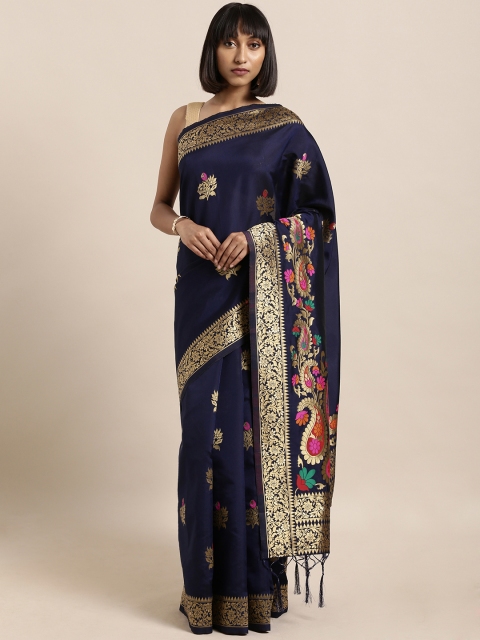 

Mitera Navy Blue & Gold-Coloured Art Silk Woven Design Banarasi Saree