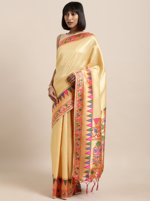 

Mitera Cream-Coloured Art Silk Woven Design Banarasi Saree