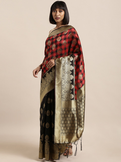 

Mitera Red & Black Art Silk Checked Banarasi Saree