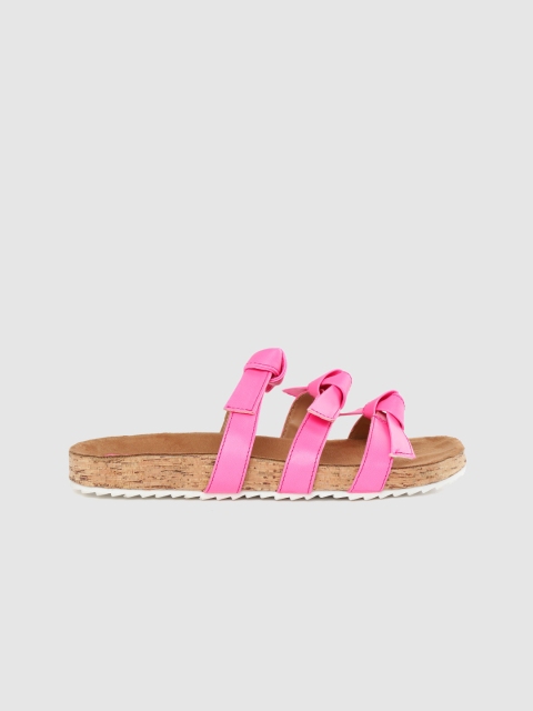 Women Pink Bow-Detail Open Toe Flats
