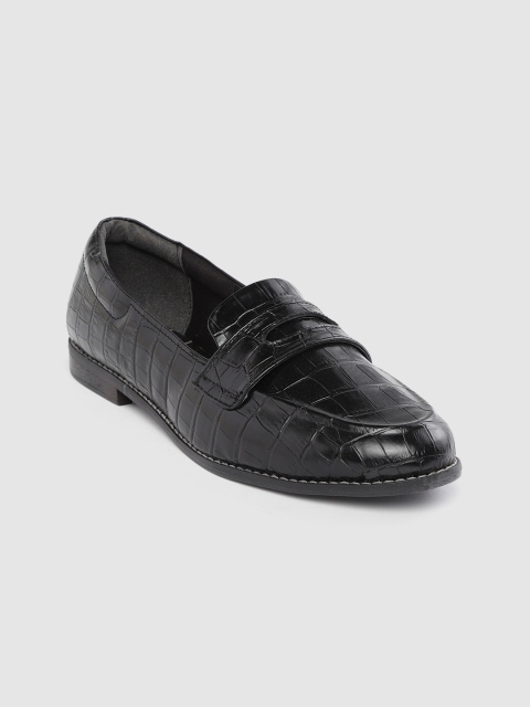 

her by invictus Women Black Croc Textured Penny Loafers