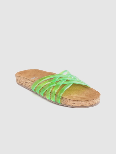 Women Green Solid Open Toe Flats