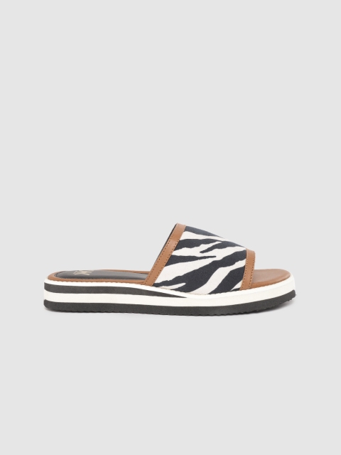 

Kook N Keech Women Black & White Zebra Print Open Toe Flats