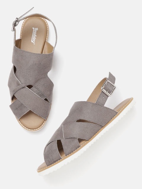 

Roadster Women Charcoal Grey Solid Open Toe Flats