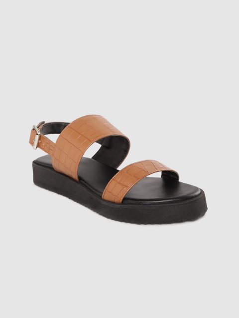 

Roadster Women Tan Brown Croc Textured Open Toe Flats