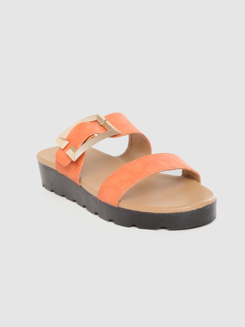 

Roadster Women Orange Solid Flatform Heels with Buckle Detail