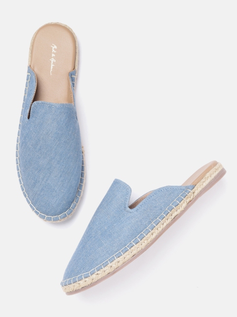 

Mast & Harbour Women Blue Solid Denim Espadrilles Mules