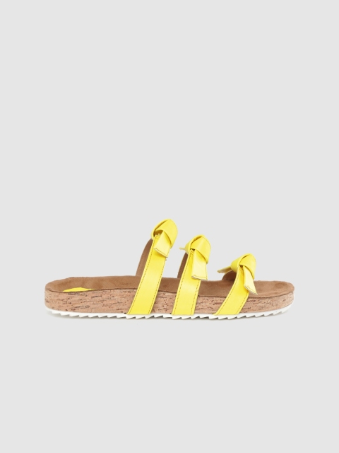 

Kook N Keech Women Yellow Solid Open Toe Flats with Knot Detail