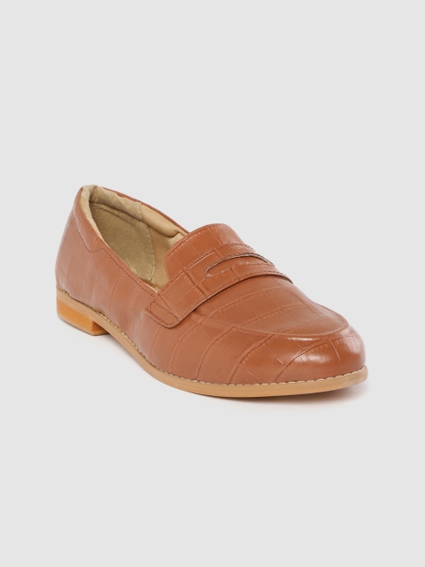 

her by invictus Women Brown Croc Textured Penny Loafers