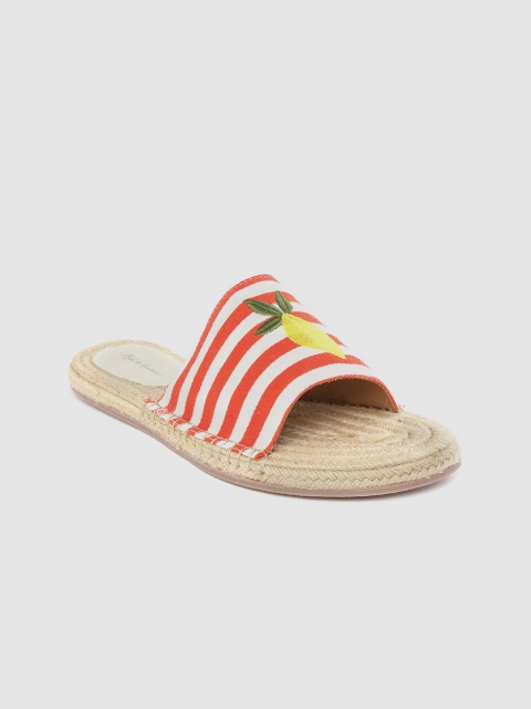 

Mast & Harbour Women Red & White Striped Embroidered Open Toe Flats
