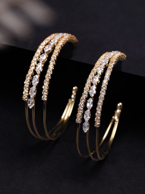 

Rubans Gold-Toned Zircon Stone Classic Half Hoop Earrings