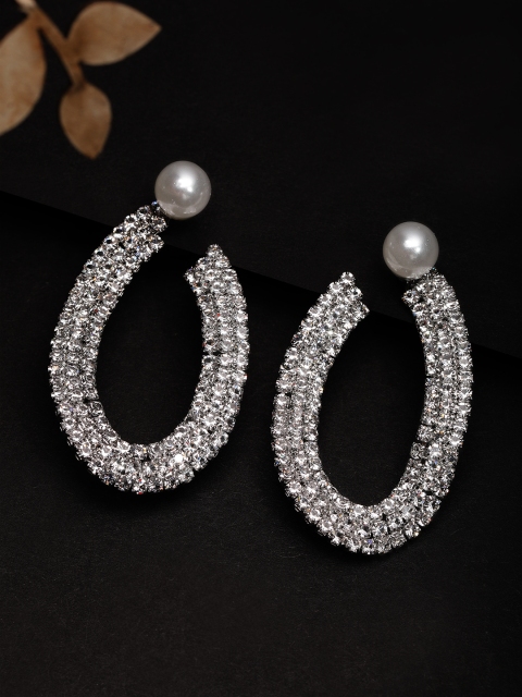 

Rubans Silver-Toned & White Zircon Stone Handcrafted Classic Studs