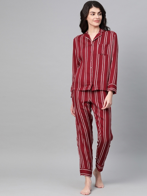 

DRAPE IN VOGUE Women Maroon & White Striped Nightsuit