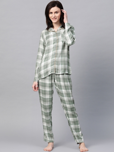 

DRAPE IN VOGUE Women Green & White Checked Nightsuit